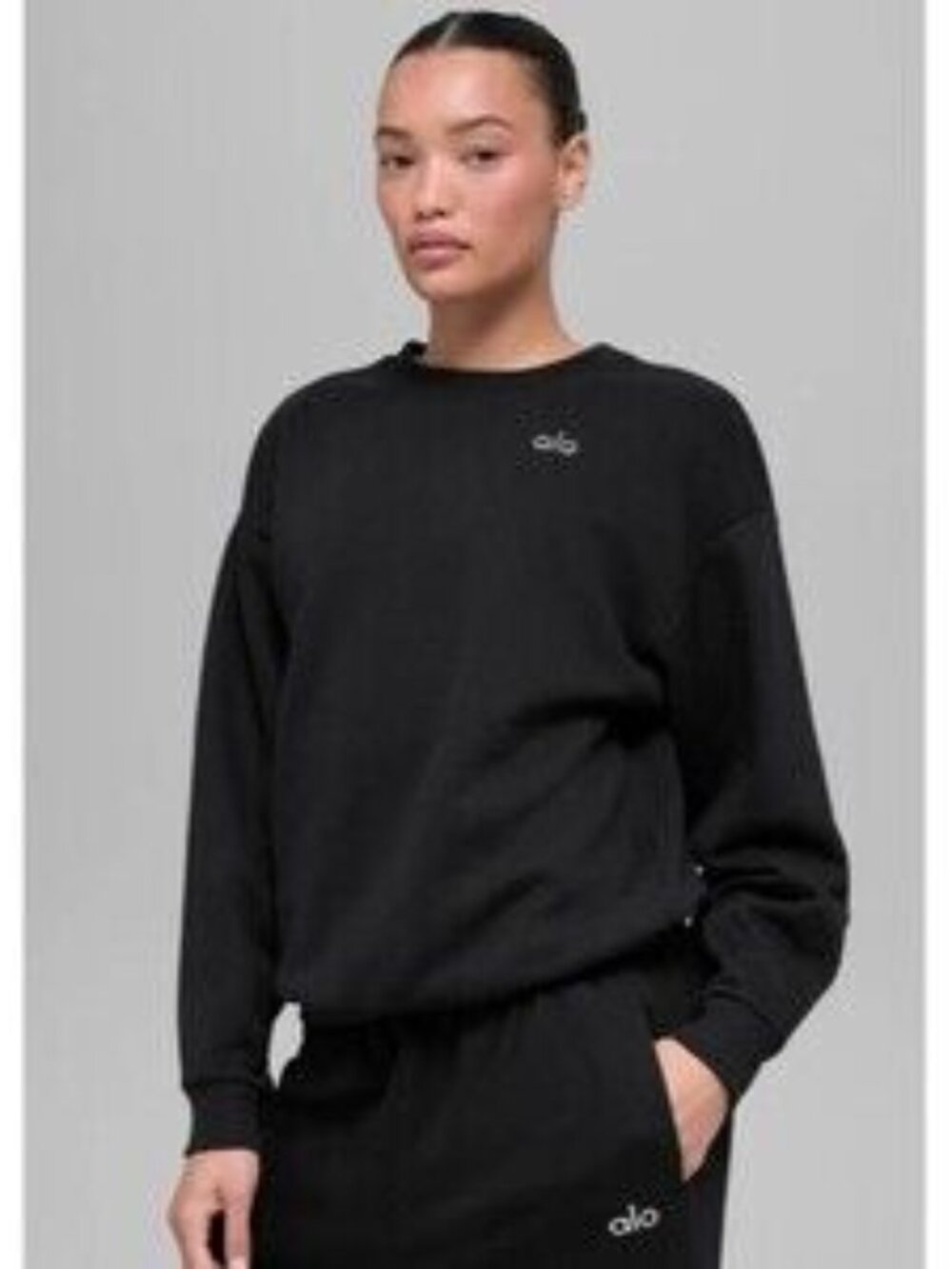 Alo Accolade Crewneck Sweatshirt Black Streetwear - New